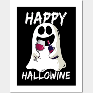 Happy Hallowine Boo Ghost Halloween Wine Lovers Funny Posters and Art